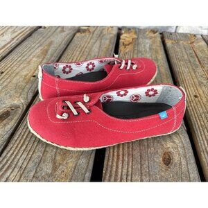Freewaters Lace Up Ballet Flats Espadrilles Red Slip-On Shoes 640520 Womens Sz 7